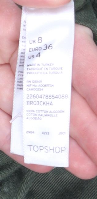 Womens UK Size 8 Topshop Green Military Jacket