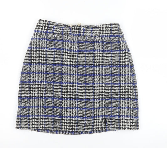 ASOS Women’s Blue Plaid Tweed Short Skirt UK 8 Lined Preppy Style