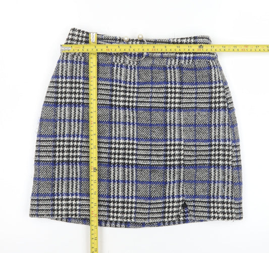 ASOS Women’s Blue Plaid Tweed Short Skirt UK 8 Lined Preppy Style