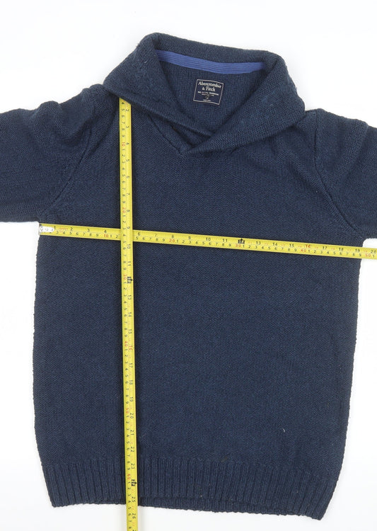 Abercrombie & Fitch Men’s Blue V-Neck Cotton Blend Pullover Jumper M
