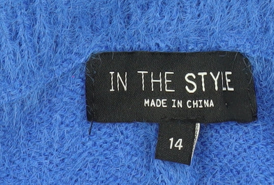Brand and care label for In The Style Women Blue, size 14, Wool-Blend Jogger Trousers