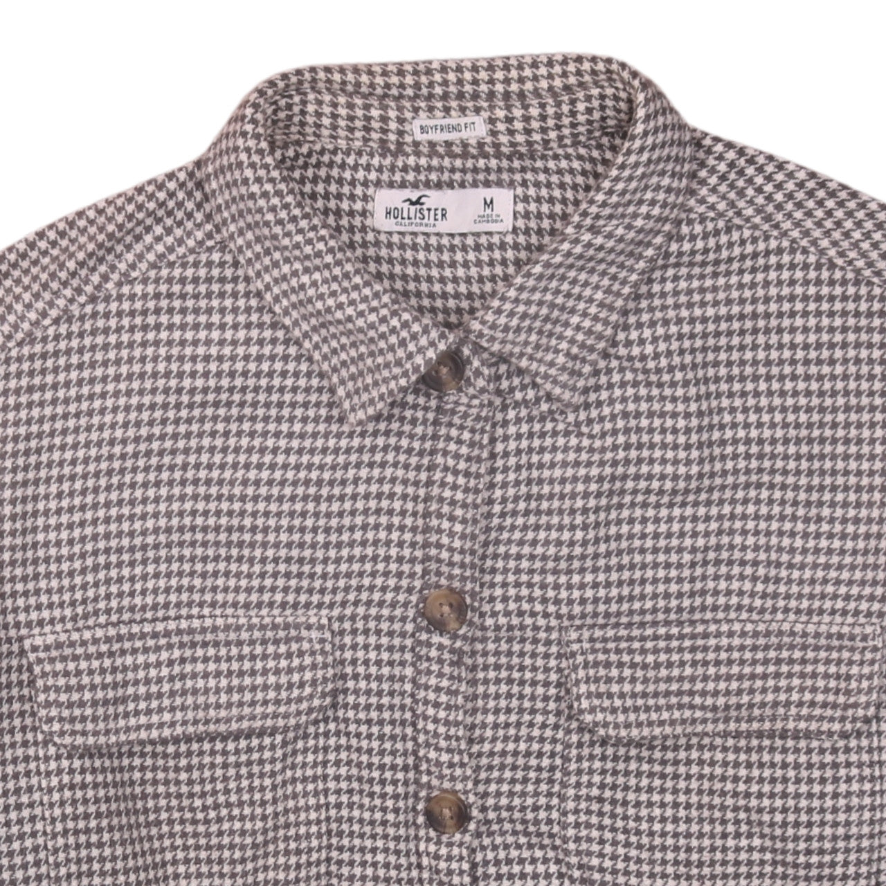 Hollister Women Grey Houndstooth Button-Up Shirt Medium