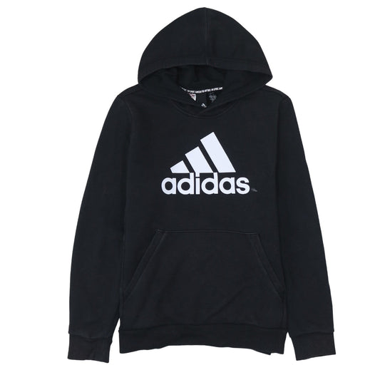 Additional front view of Adidas boys’ black pullover hoodie 13-14 years graphic logo fleece