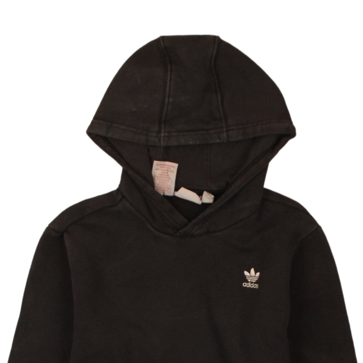 Brand and care label for Adidas boys’ black hoodie 13-14 years pullover cotton blend casual wear