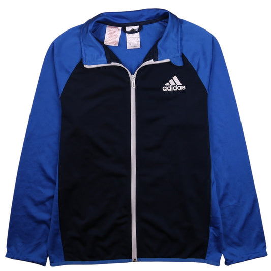 Additional front view of Adidas boys’ blue full zip sweatshirt, size 13-14, years classic fit