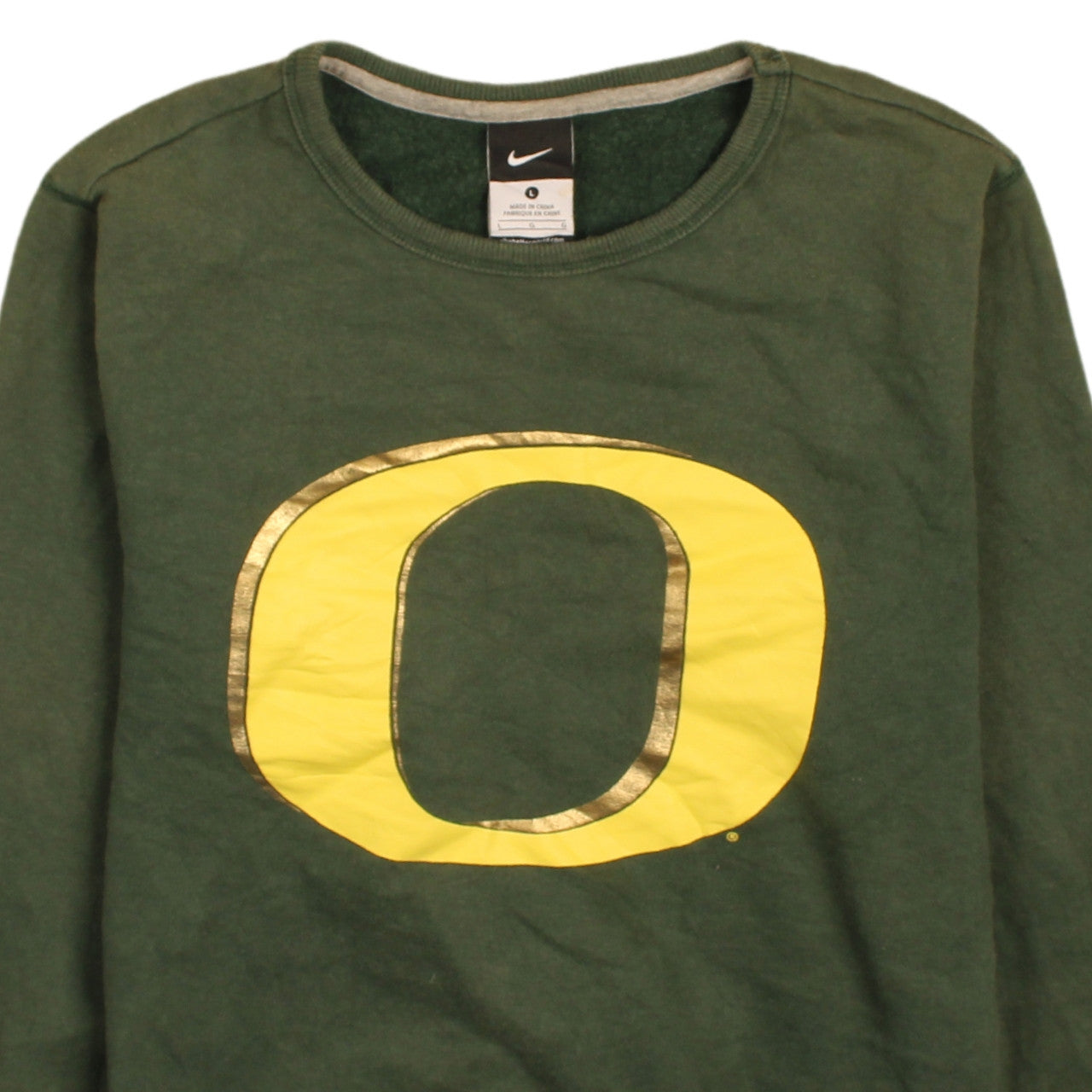 Brand and care label for Nike Green unisex kids l pullover sweatshirt with logo print