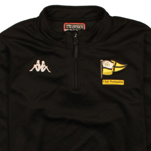 Brand and care label for Kappa boys’ black 14 years 1/4 zip sweatshirt club portugalete top
