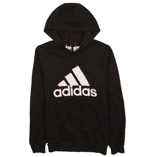Additional front view of Adidas boys’ black pullover hoodie 13-14 years classic logo cotton blend