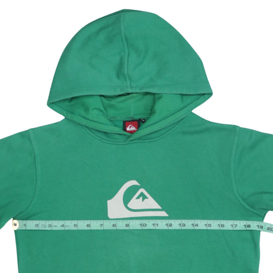 Quiksilver Boys Green Pullover Hoodie 10 Years Logo Graphic Cotton Blend