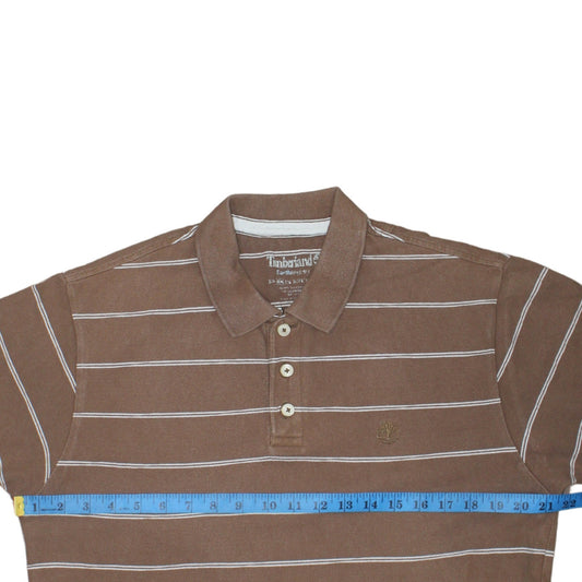 Timberland Men's Brown Striped Short Sleeve Cotton Polo Shirt Size M