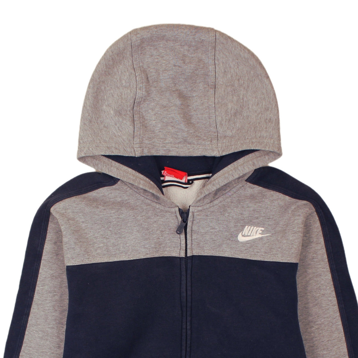 Brand and care label for Nike boys’ grey & navy full zip hoodie 13-15 years fleece sportswear