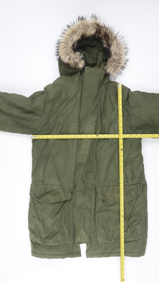 Timberland Men's Green Parka Coat Size S Hooded Faux Fur Trim