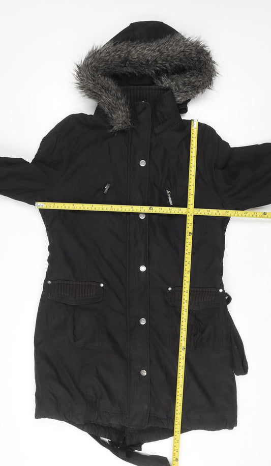Marks and Spencer Women’s Black Fur Trim Parka Coat Size M Long
