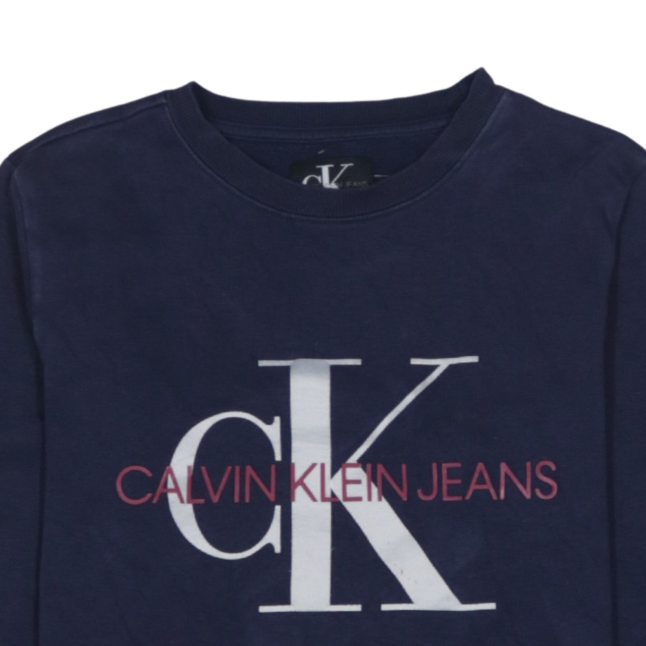 Additional view of Calvin Klein Jeans boys’ navy blue logo sweatshirt, size 14, crew neck