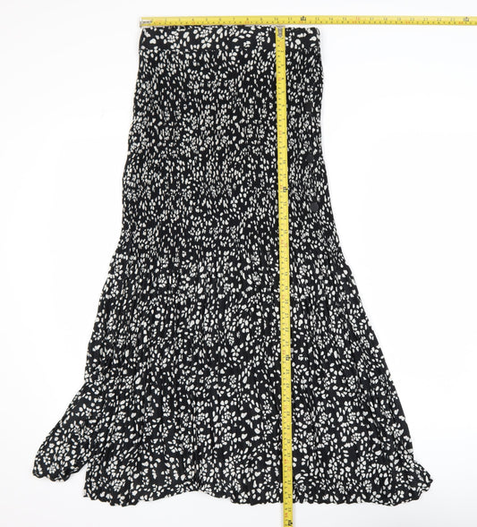Topshop Women's Black Animal Print A-Line Midi Dress Size 10