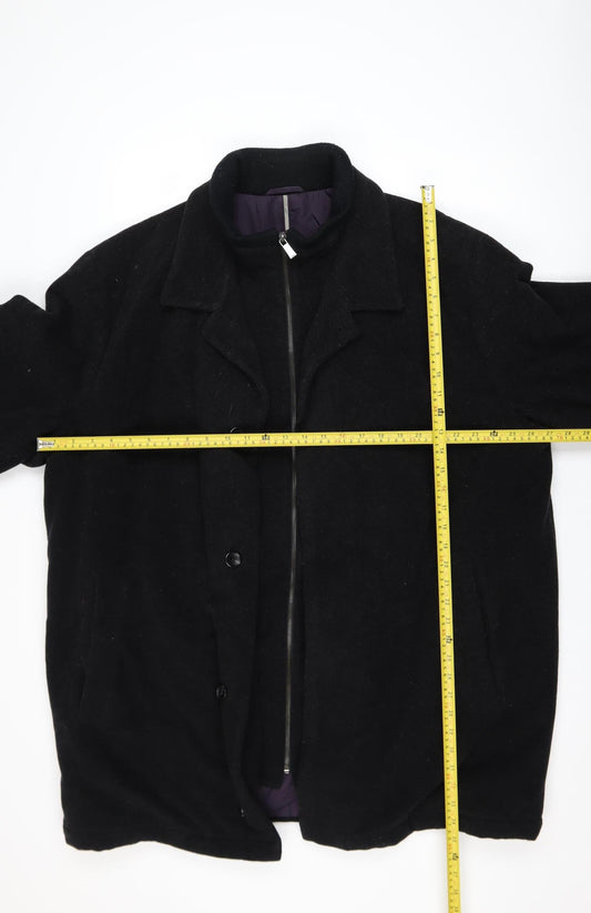 Guise Men's Black XL Wool Blend Mid-Length Overcoat