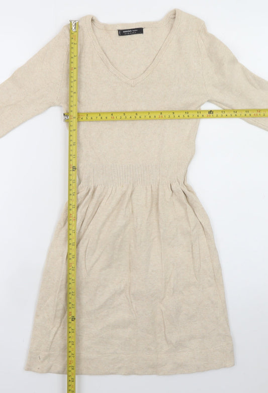 Mango Women Beige Wool Blend Fit & Flare Knit Dress Size S