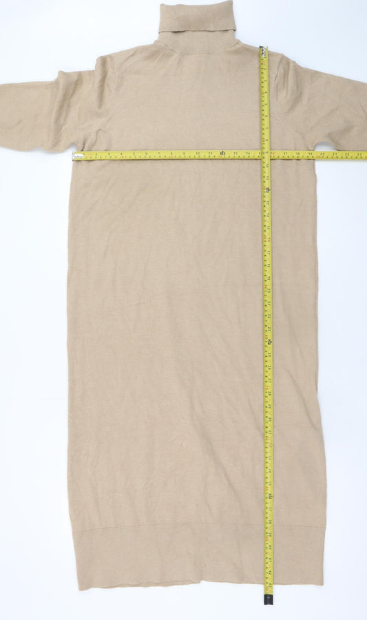 b.young Women’s Beige Roll Neck Midi Knit Sweater Dress M