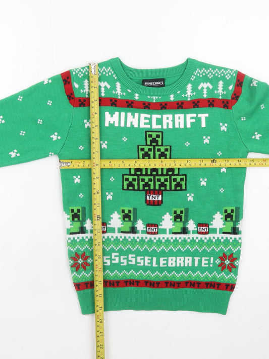 Minecraft Boys Green 8-9 Years Christmas Creeper Pullover Jumper