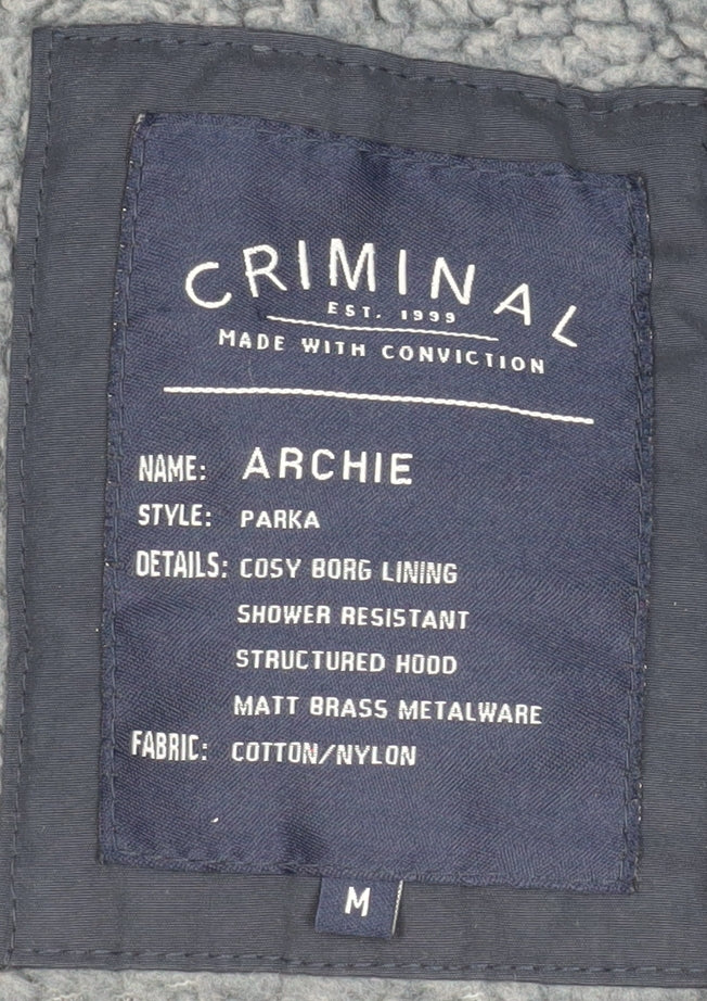 Mens UK Size M Criminal Blue Parka Coat