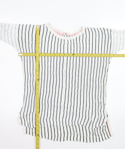 White Stuff Womens Blue Stripe Linen Jumper UK 12 Long Sleeve Relaxed Fit
