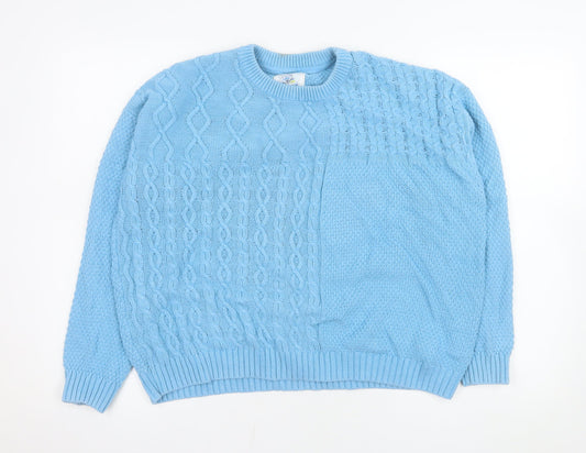 Additional front view of Mantaray Women Blue Cable-Knit Jumper, size 14, Cotton Blend