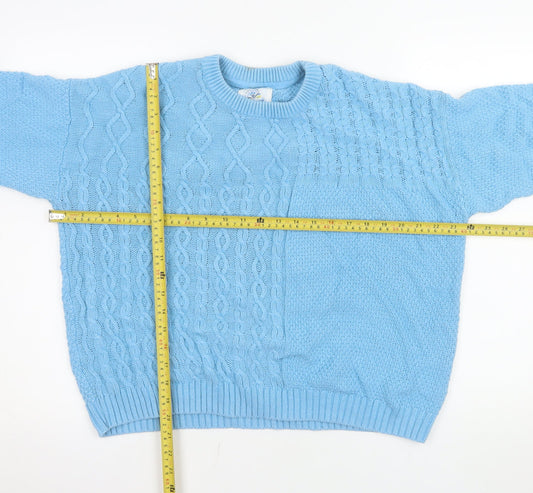 Mantaray Women Blue Cable-Knit Jumper Size 14 Cotton Blend