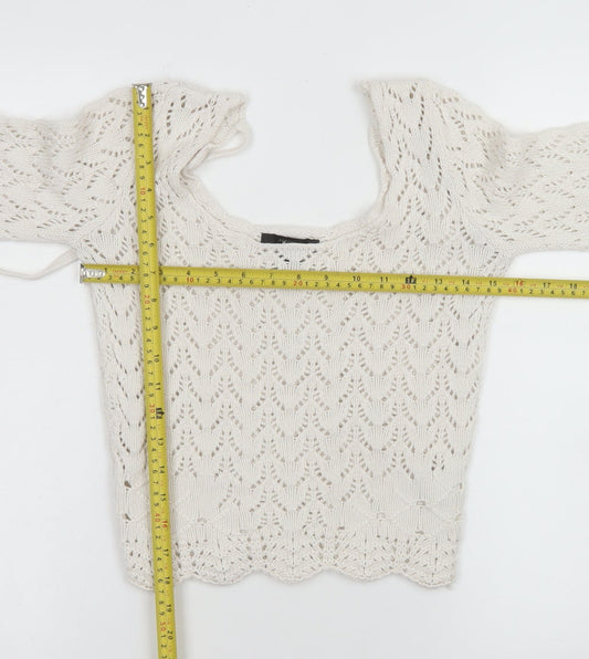 Womens UK Size S FOREVER 21 Ivory Cropped Blouse