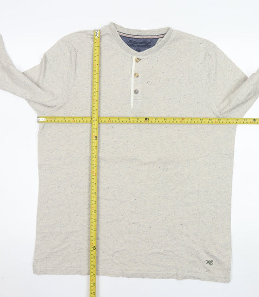 White Stuff Men’s Beige Long Sleeve Henley Polo Shirt Size L