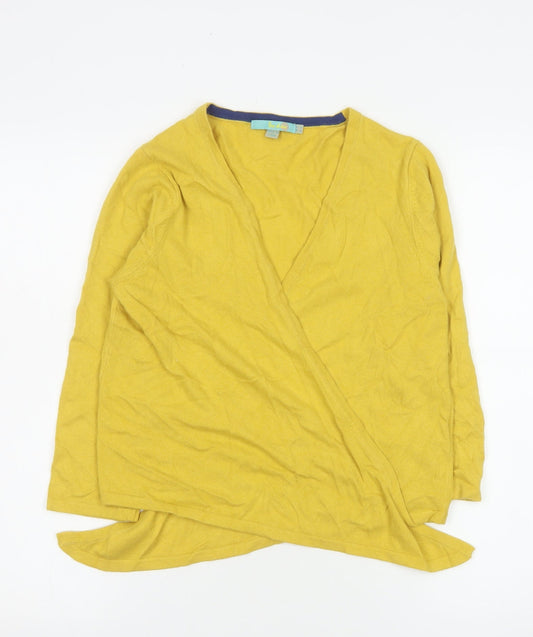 Boden Women's Yellow Wrap V-Neck Long Sleeve Cotton Blend Jumper Size 16