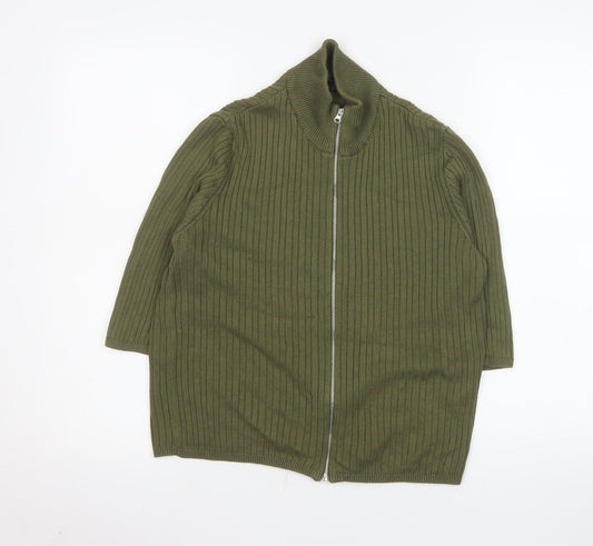 Additional front view of ASOS Women’s Green Ribbed Cotton Zip-Up Knit Jacket, size UK 16