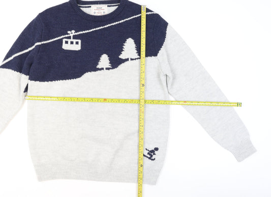 Next Mens Grey Christmas Ski Scene Crew Neck Jumper Size L