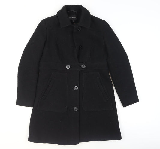 Next Petite Black Wool Blend Buttoned Long Coat Size 10P