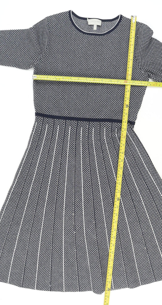 Hobbs Women’s Blue Fit & Flare Knit Pleated Knee Length Dress UK 12