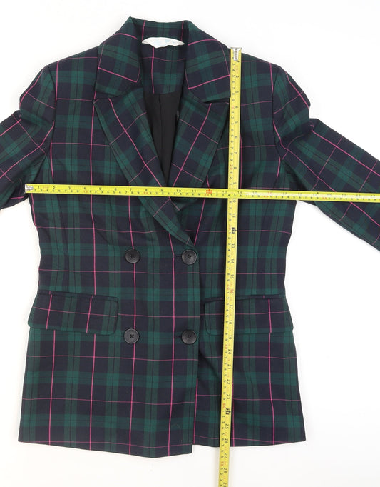 Primark Women's Green Check Blazer Size 6 Double-Breasted Jacket