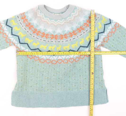 White Stuff Women Blue Fair Isle Wool Jumper UK 12 Winter Knit