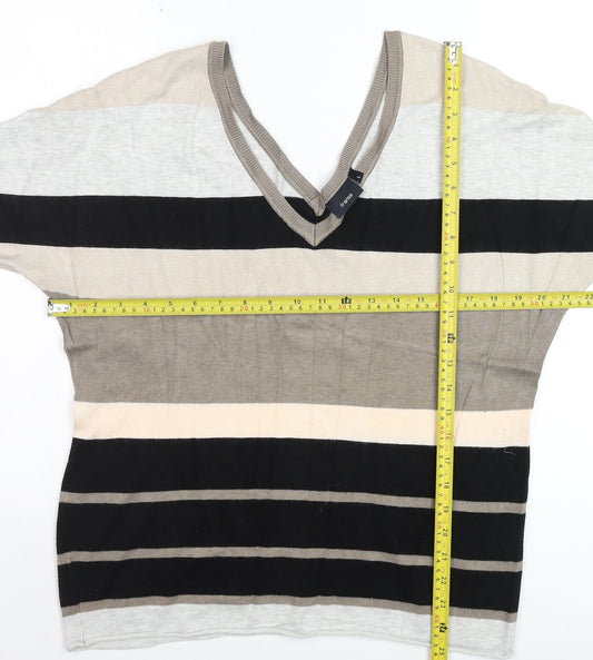 Fransa Women’s Multicoloured Stripe V-Neck Pullover Jumper L