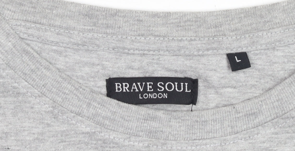 Brave Soul Men's Grey Short Sleeve Crew Neck Cotton Blend T-Shirt Size L