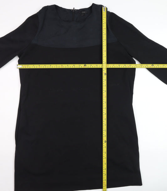 COS Women Black Knee Length Shift Dress M Long Sleeve Wool Blend