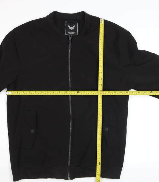 Brave Soul Men's Black XL Bomber Jacket Lightweight Softshell Zip-Up