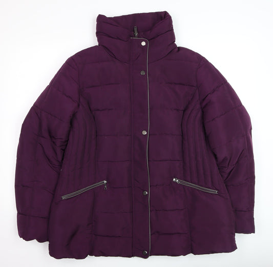 C&A Women's Purple Puffer Jacket Size 14 Hooded Mid-Length Coat