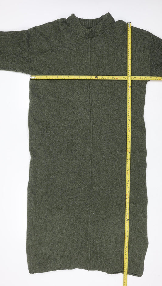 ASOS Design Women Green Knit Jumper Dress Size 12-14 Mock Neck