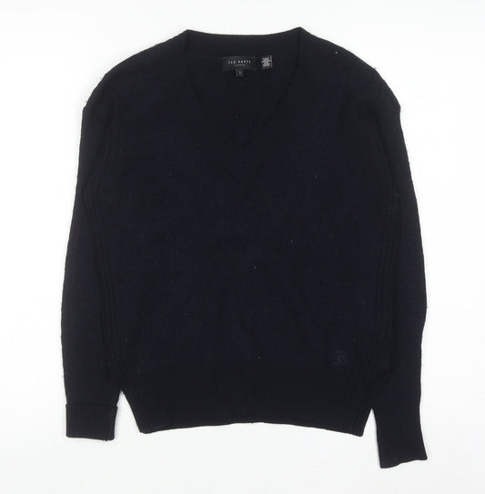 Ted Baker Womens Navy V-Neck Wool Blend Jumper Size 10 Classic Fit