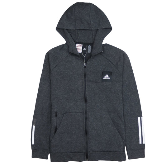 Additional front view of Adidas boys’ dark grey full zip hoodie, size 11-12, years hooded sportswear