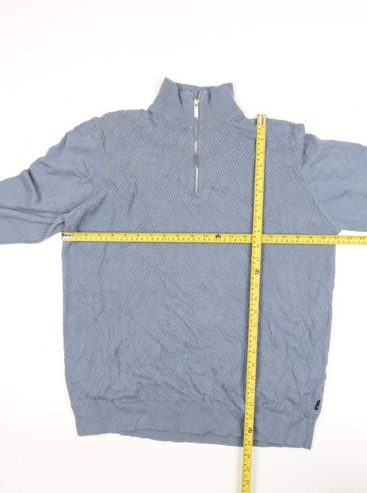 Burton Menswear Blue XL High Neck Half Zip Cotton Jumper