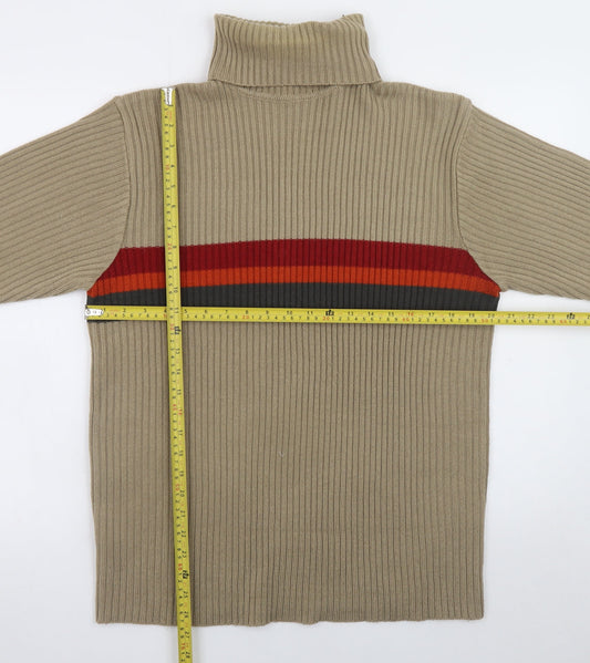 Petroleum Men Beige Striped Roll Neck Pullover Jumper Size L