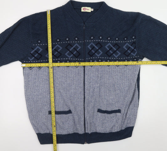 Carabou Mens Blue Geometric Full Zip Acrylic Jumper 4XL