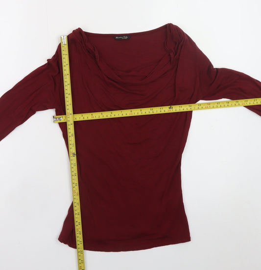 Massimo Dutti Women's Red Cowl Neck Long Sleeve Blouse XS