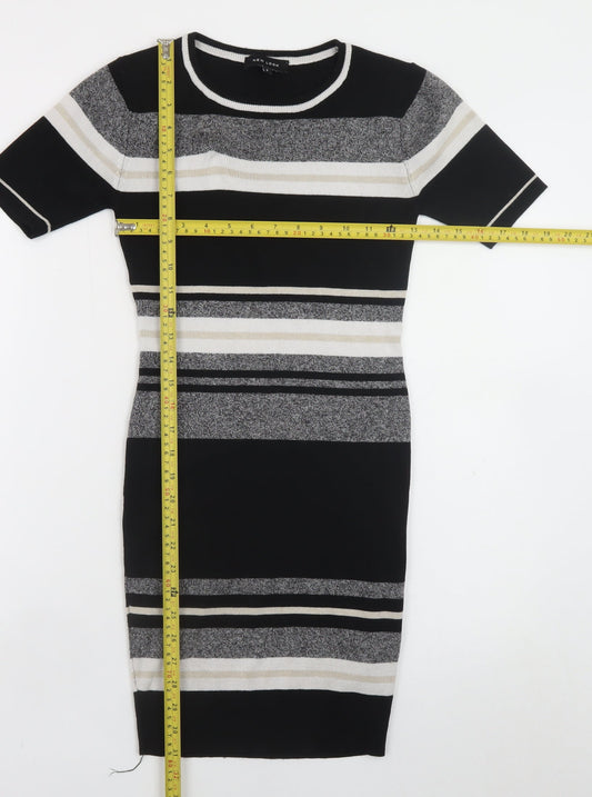 New Look Women's Black Striped Bodycon Knit Dress Size 6