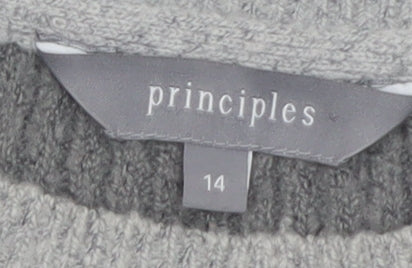 Brand and care label for Principles Women Grey Wool Blend Crew Neck Jumper, size 14